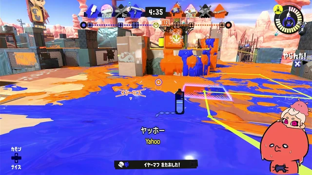配信冒頭のスプラトゥーン3、Xマッチのガチヤグラで戦うおじタコの画面